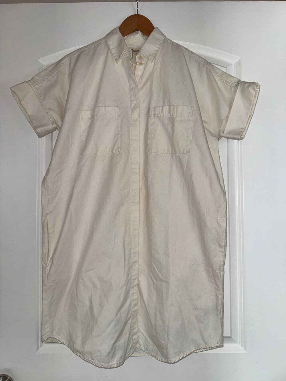 Madewell White Button-Front Linen Cotton Shirtdress Short Sleeve Pockets Small